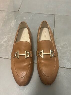 Cole Haan Brown Leather Gold Horsebit Slip-On Loafers